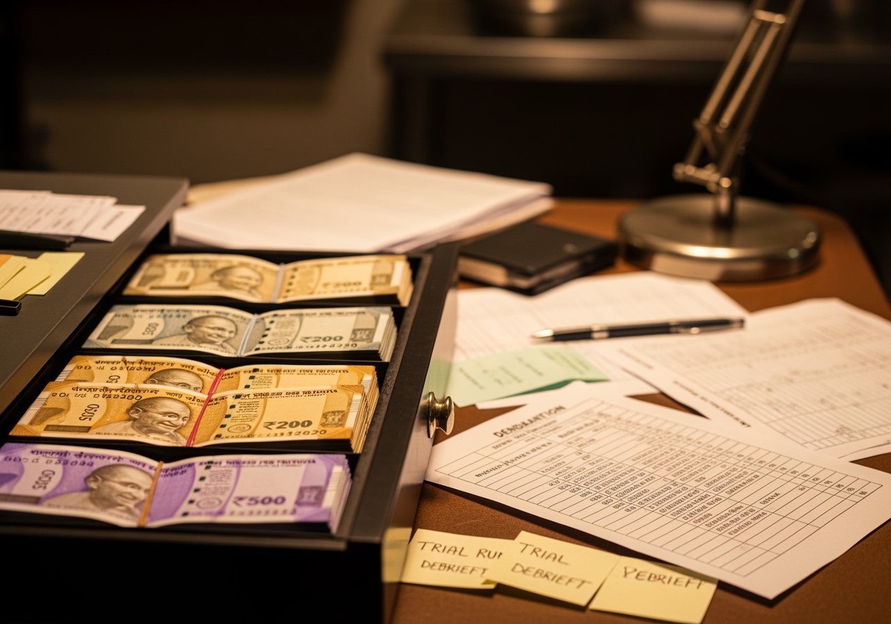 Owner reviewing trial-run scoresheets at the end of a service