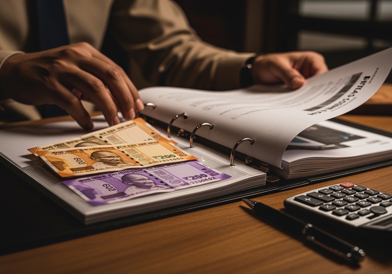 Operator and bank officer reviewing a printed business plan at a desk