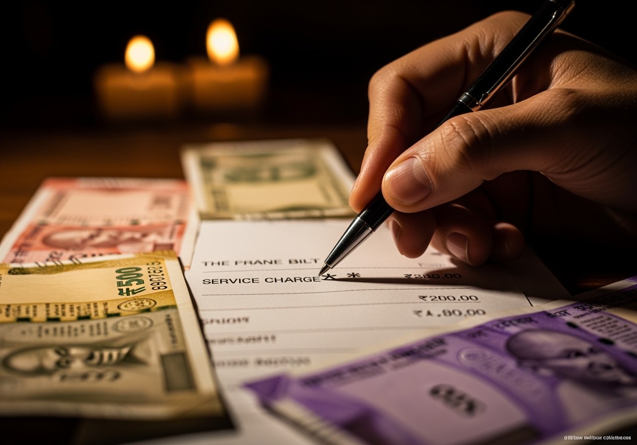 Service-charge line on a printed restaurant bill with the CCPA-compliant opt-out note